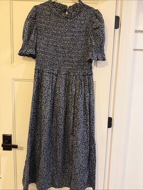 GAP Navy and Light Blue Floral Smocked Dress